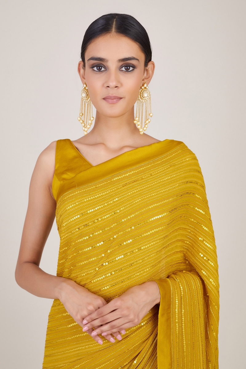 Buy Ranas Yellow Faux Georgette Gota Patti Work Saree Online | Sarees |  Ranas