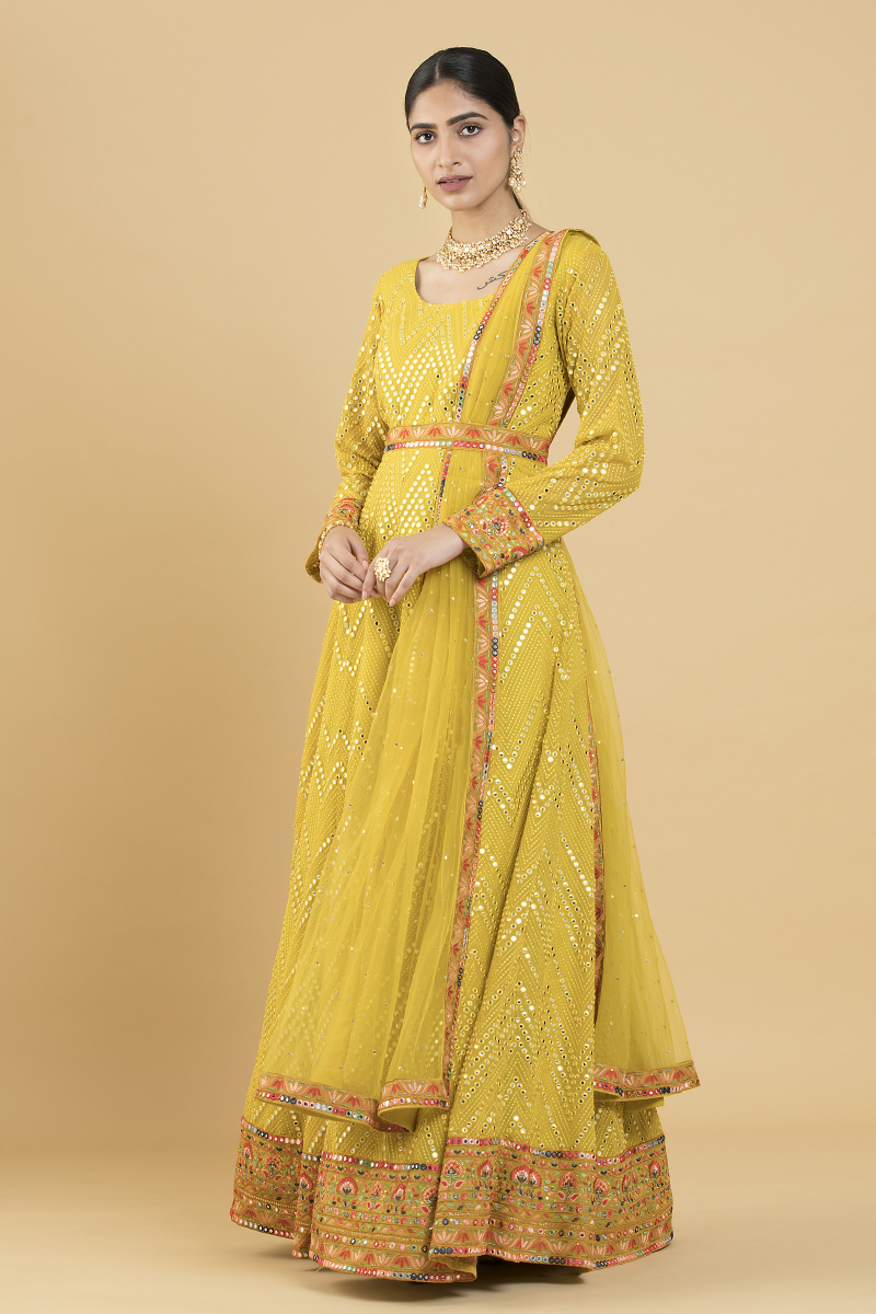 Buy Butter Yellow Georgette Anarkali Suit For Women Online - Frontierraas