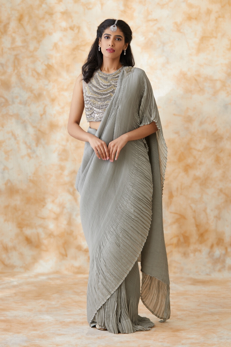 Buy Rust Megha Embroidered Saree with Unstitched Blouse Online - RI.Ritu  Kumar International Store View