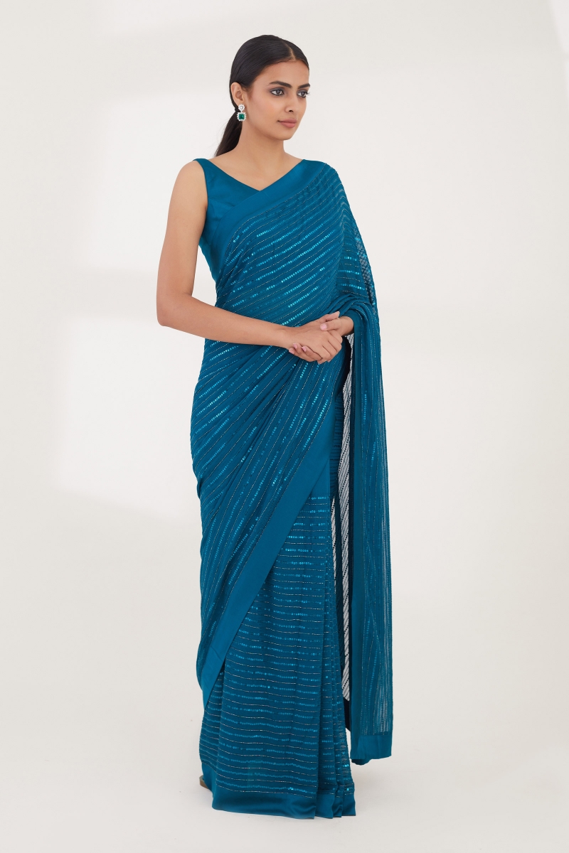 Wholesale Sea Blue Soft Silk Plain Saree|SARV126365