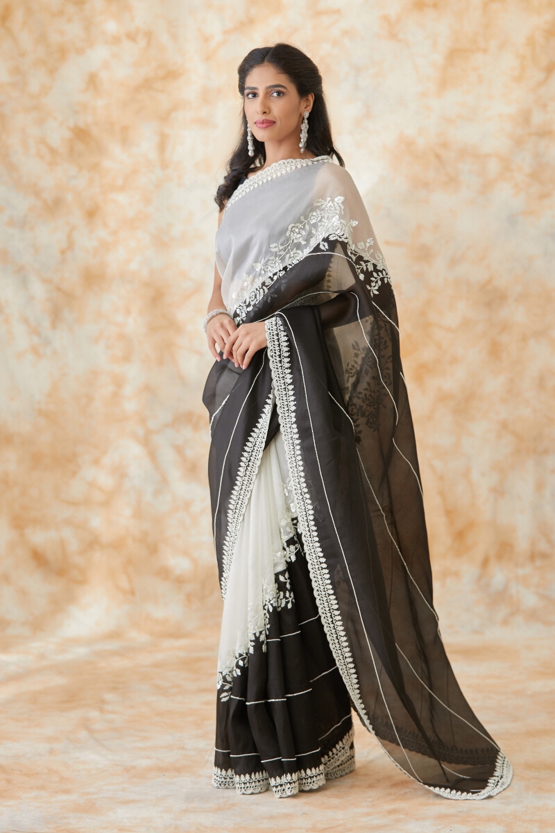 Quality Fashions Multi-color Black And White Saree, With blouse piece at Rs  399 in Bengaluru