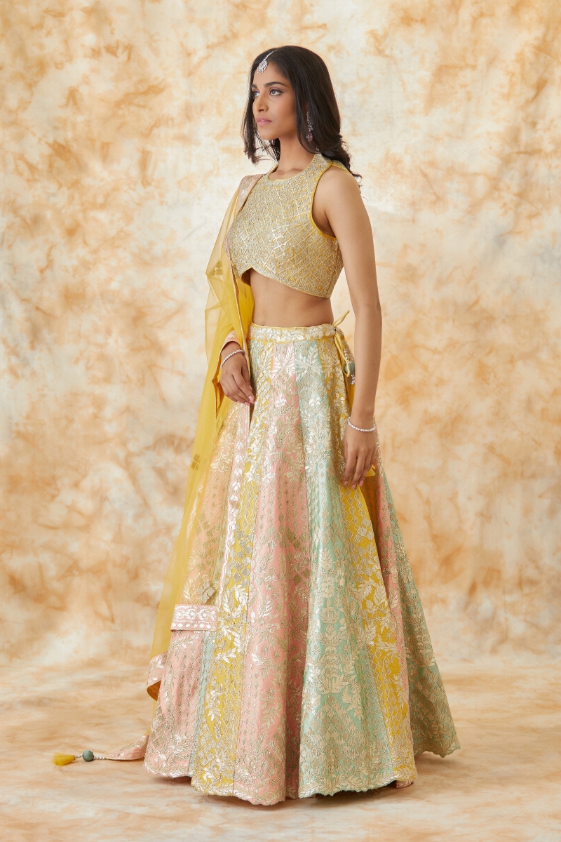 Pale Yellow and Firozi Wedding Lehenga | Indian bridal outfits, Dress  indian style, Wedding lehenga designs