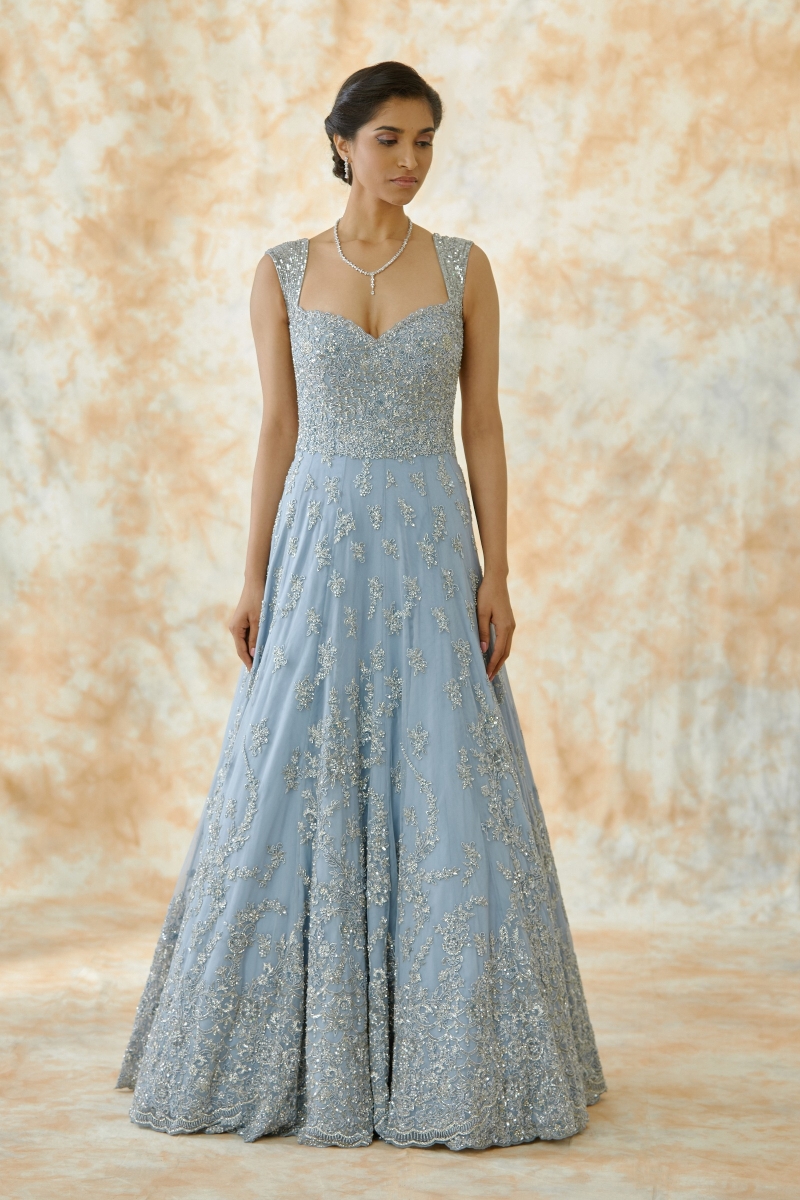 Attractive Party Wear Sky Blue Gown | Ethnicroop