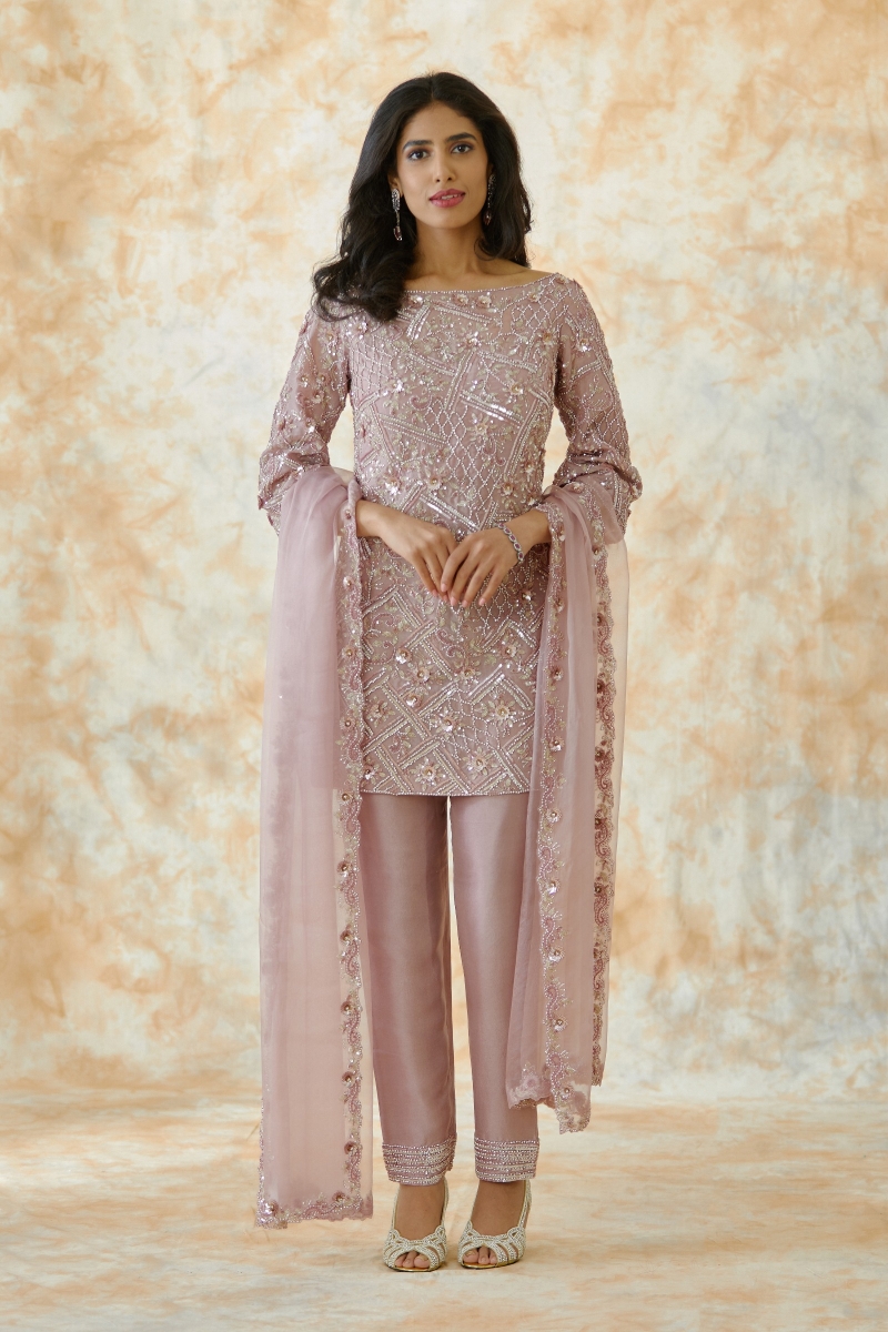 Buy Rose Pink Satin Organza Suit Set For Women Online - Frontierraas
