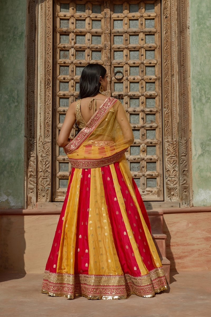 Haldi Special Yellow Lehenga Choli Georgette heavy Sequins work with Pink  Canvas Patta | TheIndianFab