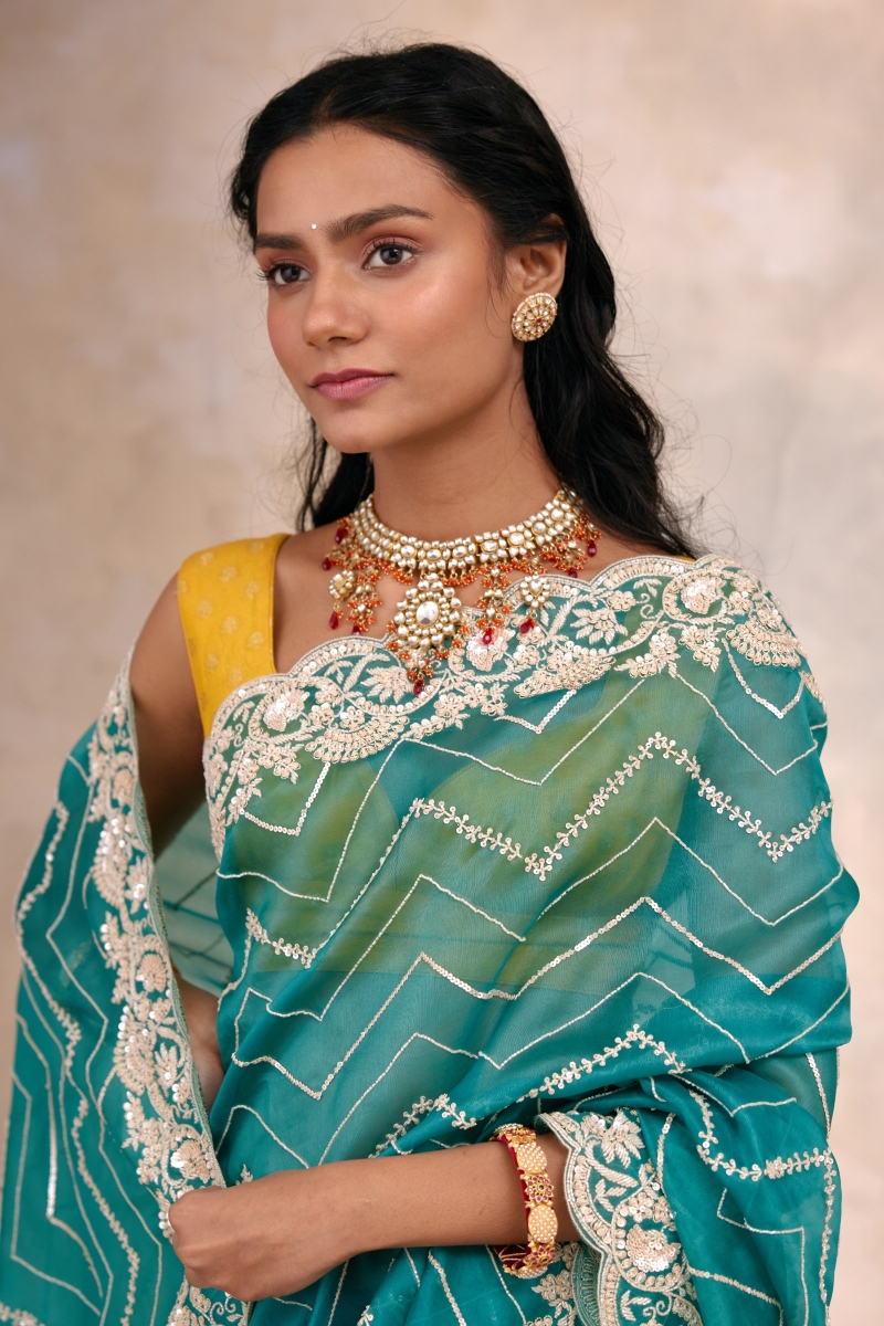 Winter Walk Green Lungi Saree & Blouse Set – Pasha India