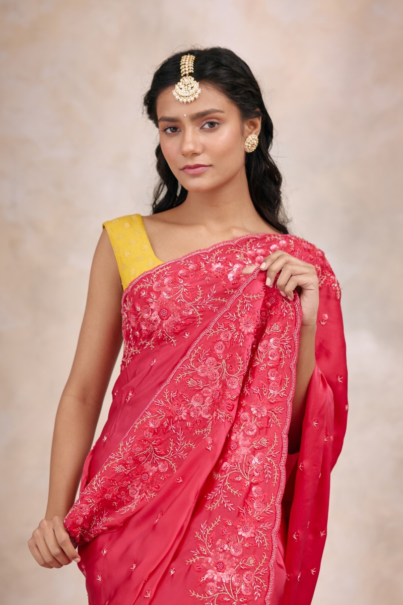 Buy Ruby Pink Banarasi Saree online-KARAGIRI | ONLINE SALE – Karagiri