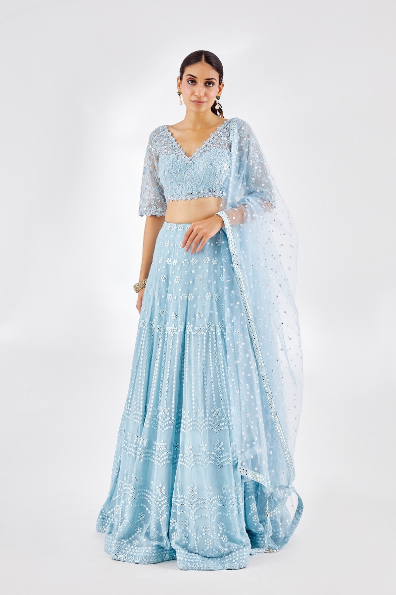 Embroidered Designer Indian Bridal Light Blue Lehenga Wear – Nameera by  Farooq