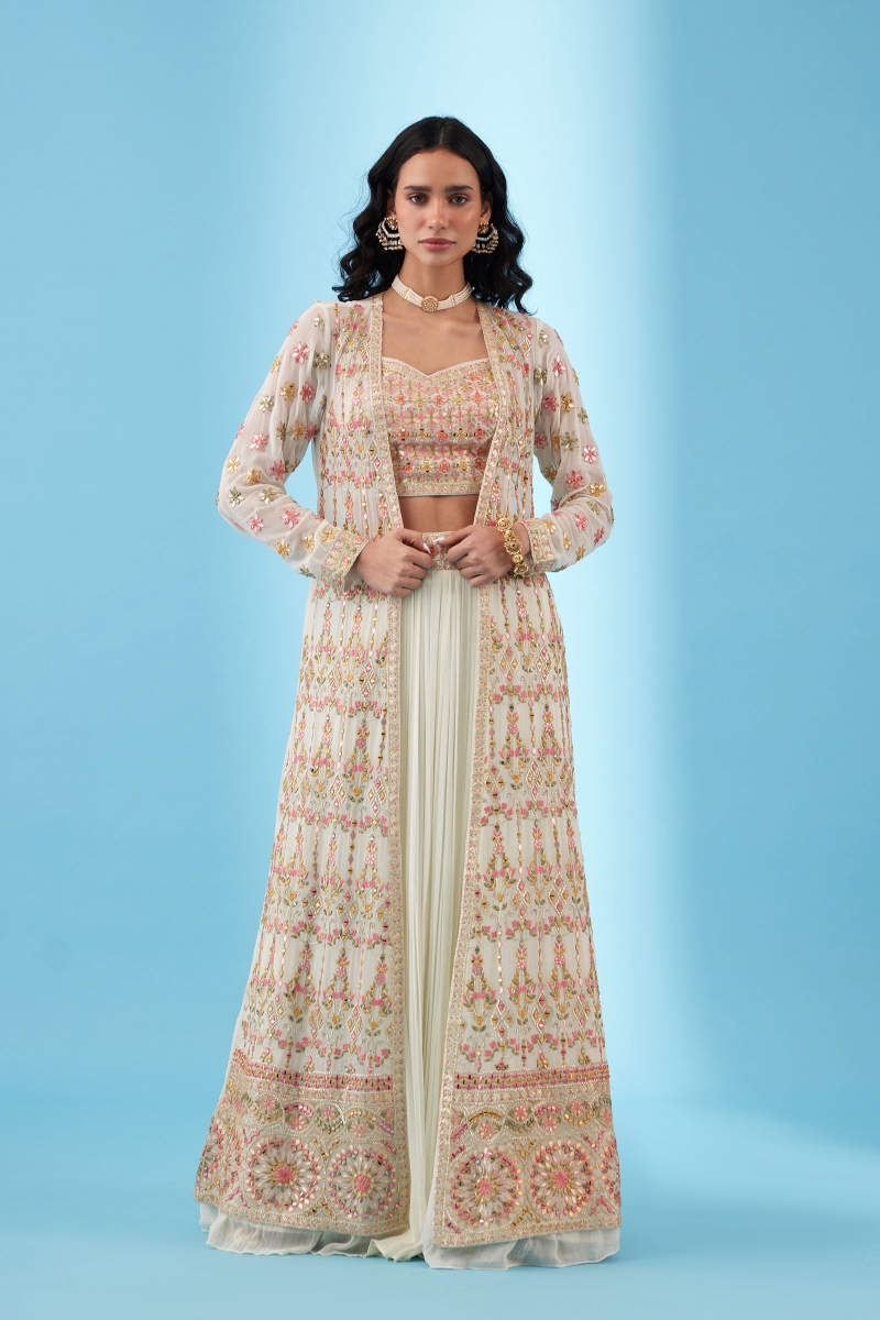 Shop for Osaa by Adarsh Pink Organza Embroidered Jacket Lehenga Set for  Women Online at Aza Fashions | Jacket lehenga, Fashion, Lehenga