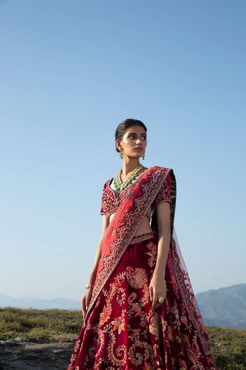 Teal Blue And Cherry Red Sherwani with zardozi And Moti work - Tanisha  Vaidya