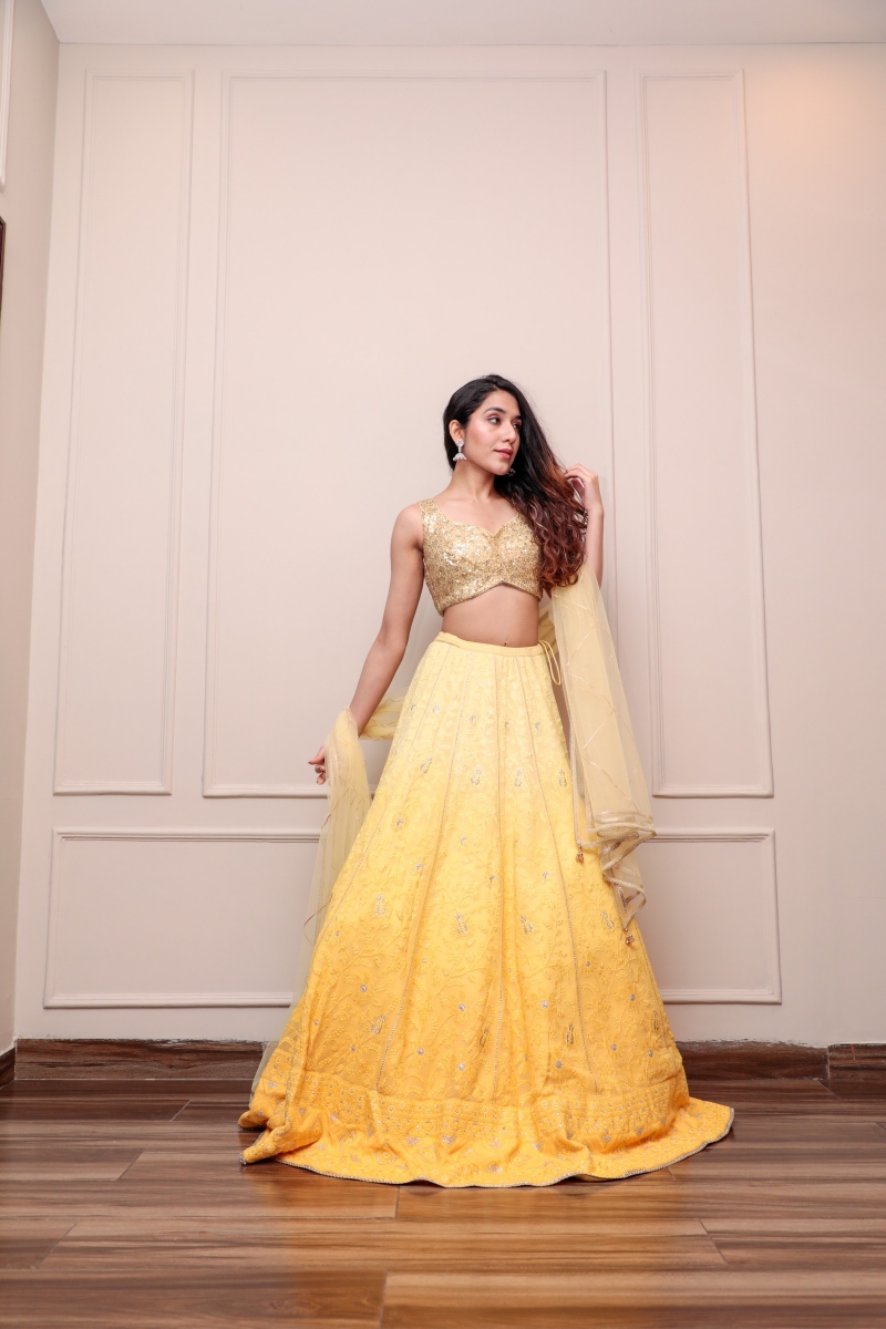 Buy VM TEJANI Women Yellow, Light Green Embellished Net Lehenga Choli Set  With Dupatta Online at Best Prices in India - JioMart.