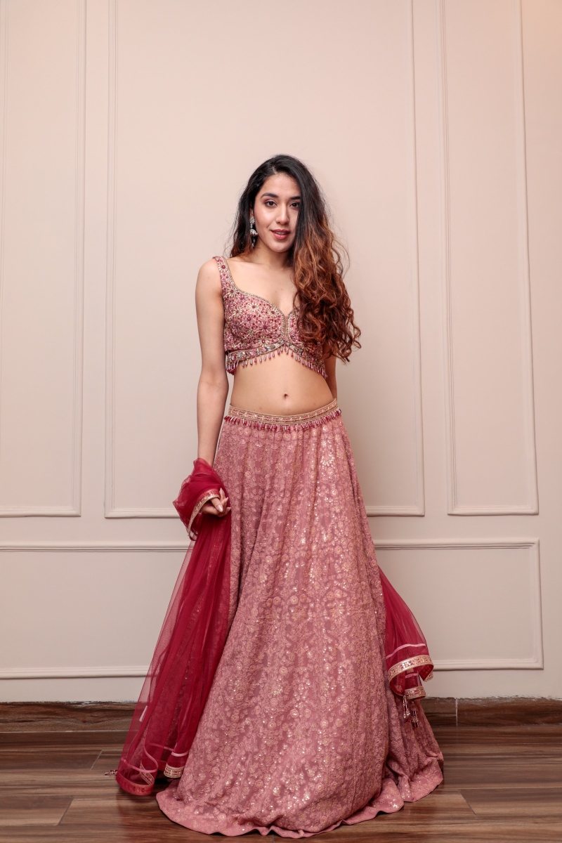 Pink georgette lehenga choli offers