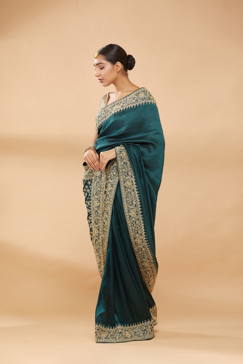 Celebrity Style Organza embroidery Saree with hand stone work & embroidery  -Style Array