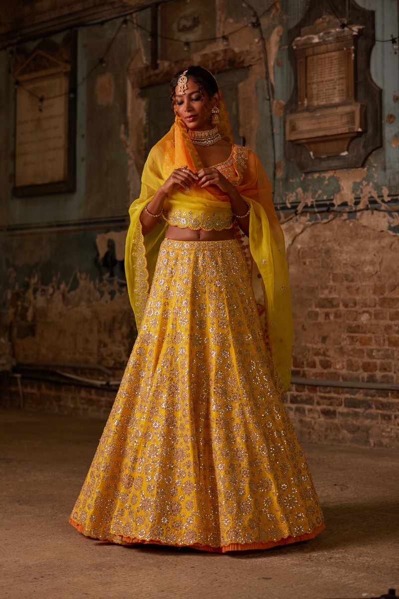 trendy yellow bridal designer lehenga choli buy now – Joshindia