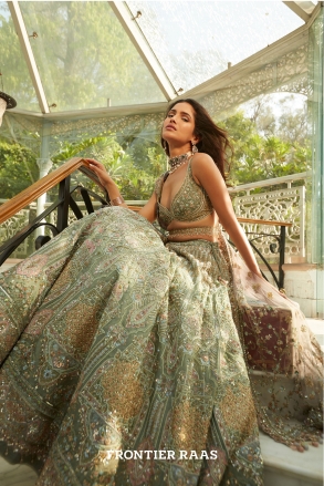 Jade Green Organza Lehenga