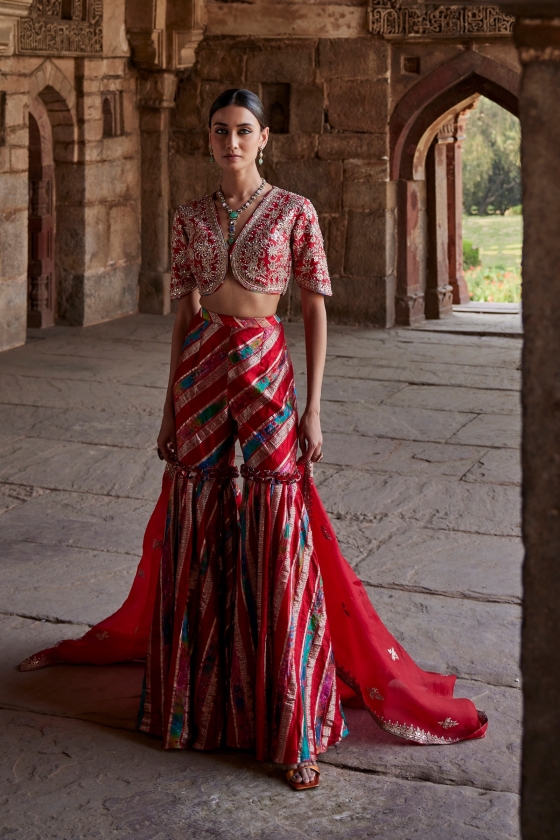 Scarlet Red Silk Garara set