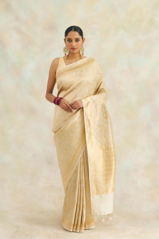 Pure Beige Handloom Silk Saree