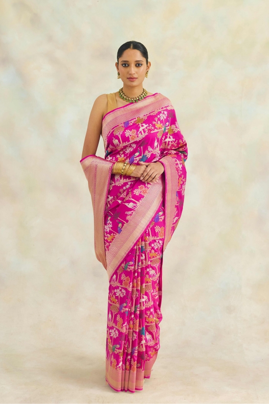 Fuscia Pink Handloom Katan Silk Saree