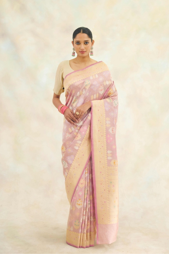 Bubblegum Pink Tanchoi Tissue Silk Saree