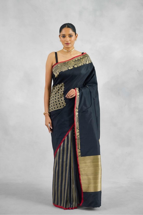 Kohl Black Banarasi Katan Silk Saree