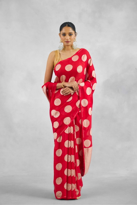 Crimson Red Banarasi Khaddi Georgette Saree