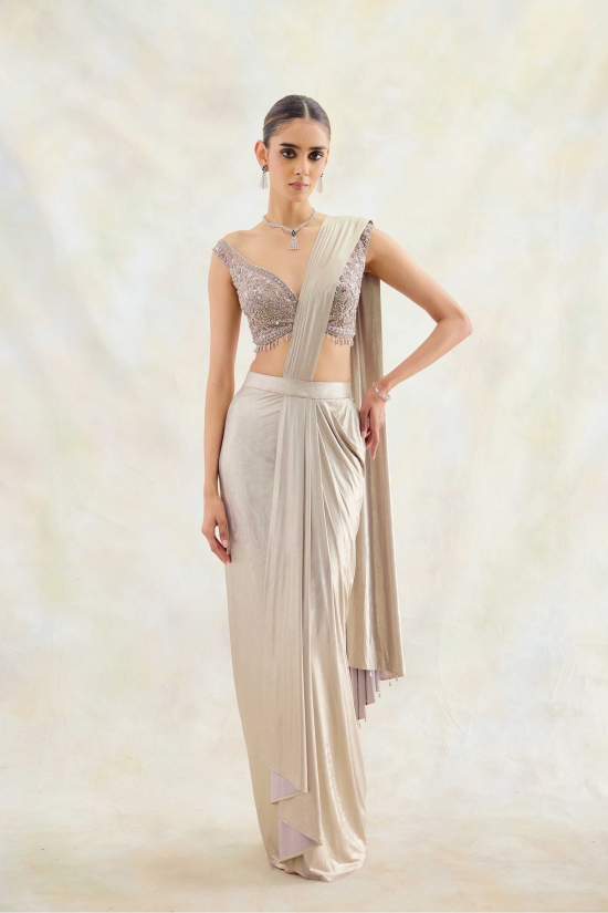 Silver White Drape Saree