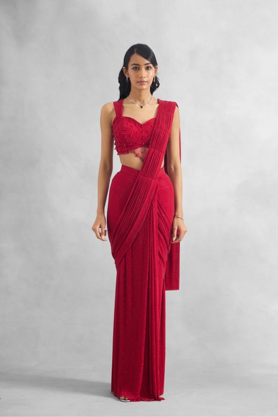 Carmine Red Drape Saree