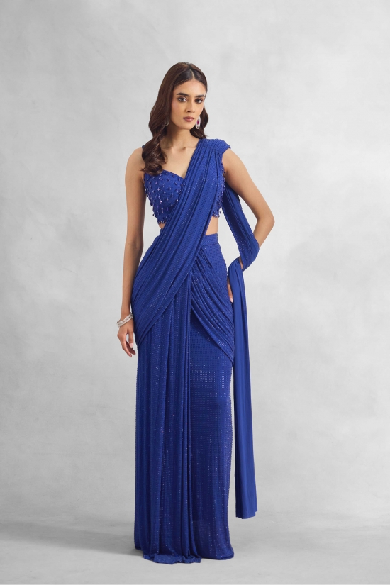 Sapphire Blue Drape Saree