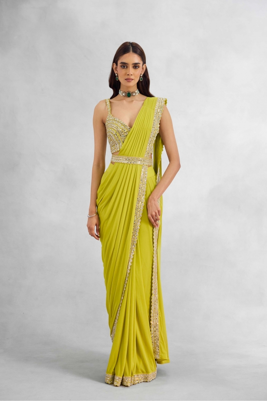 Lemon Green Net Drape Saree