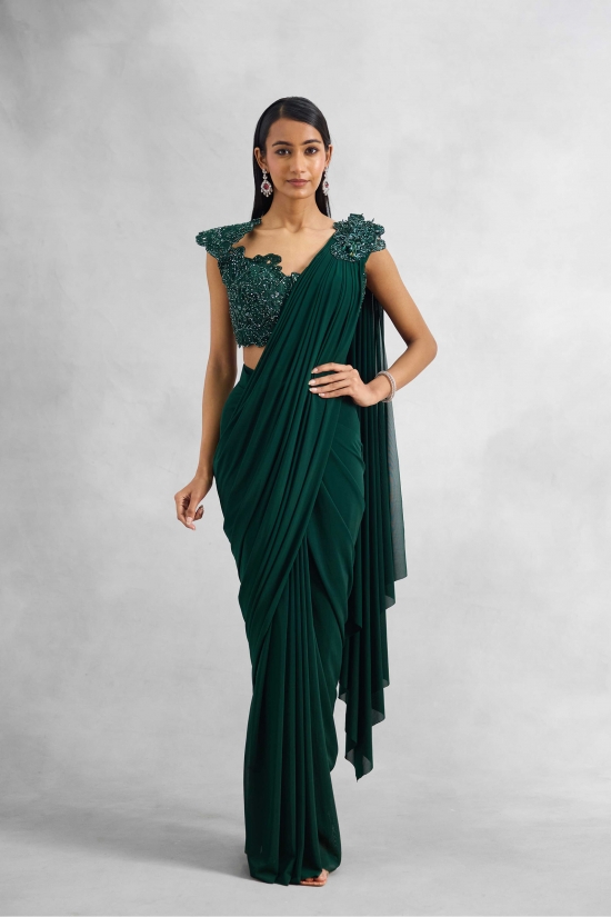 Emerald Green Net Drape Saree