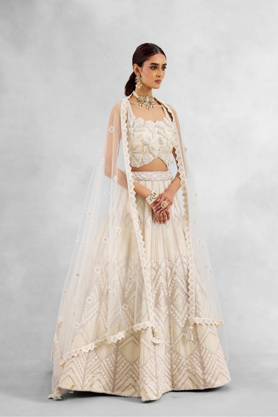 Ivory Net Lehenga Set