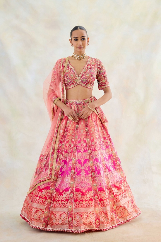 Ombre Pink Banarasi Lehenga Set 