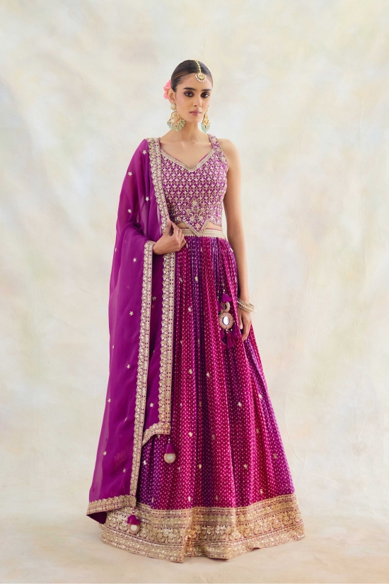 Purple Ombre Bandhani Lehenga Set