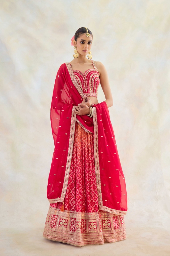 Ombre Red Gharchola Lehenga Set