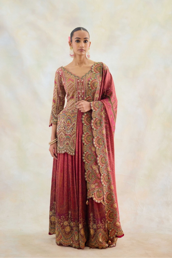 Burnt Burgundy Sharara Set