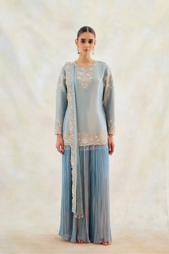 Moon Blue Georgette Sharara Set