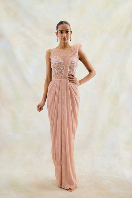 Misty Rose Drape Net Gown 