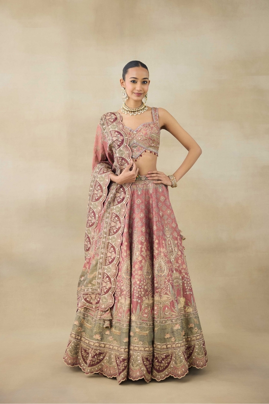 Peach Embroidered Lehenga Set 