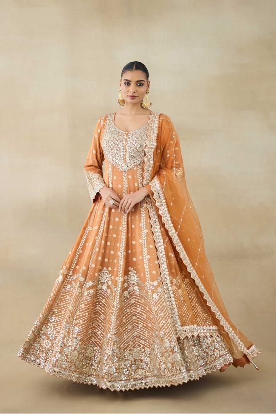 Apricot Tissue Silk Suit Set