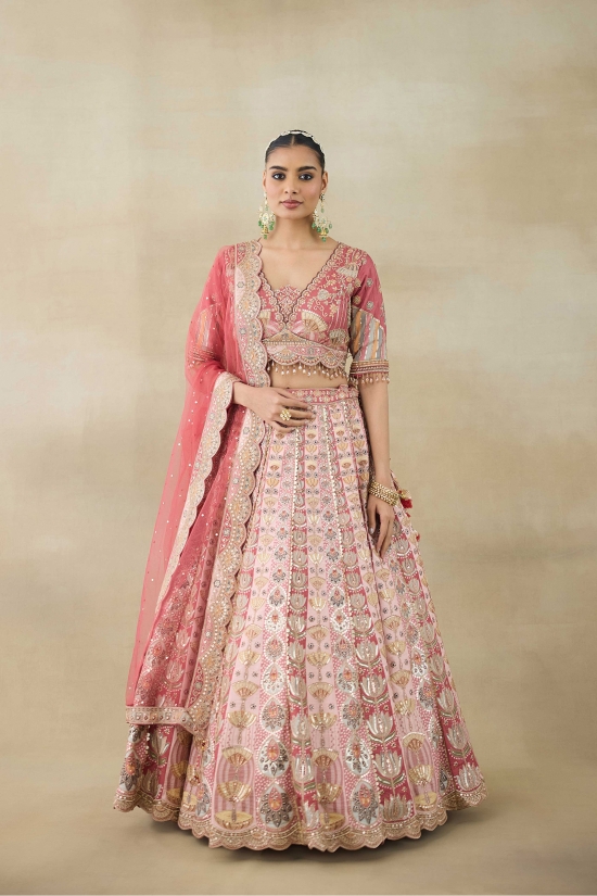 Solid Coral Lehenga Set 