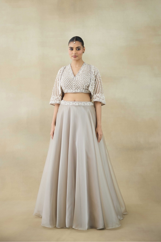 Bright Gray Organza Lehenga Set