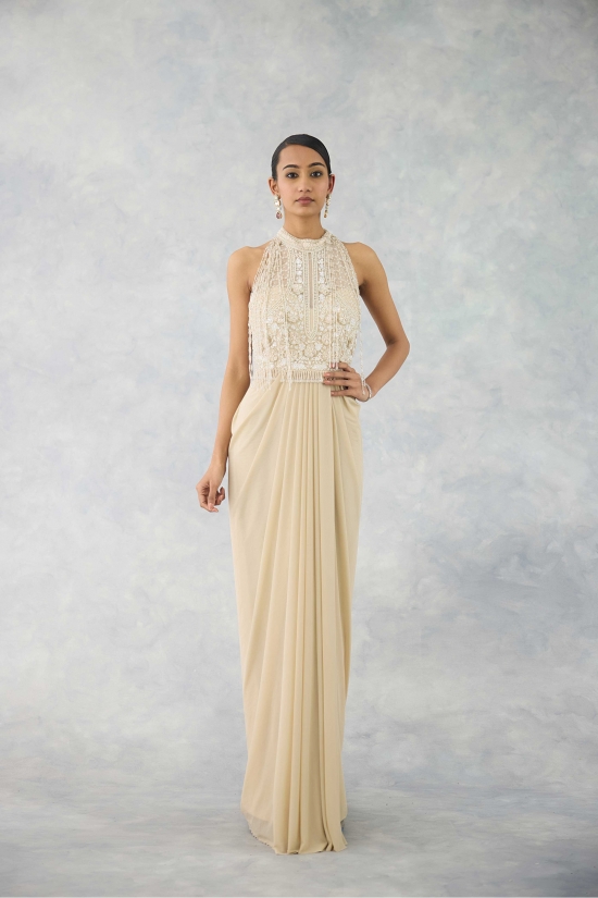 Custard White Net Gown