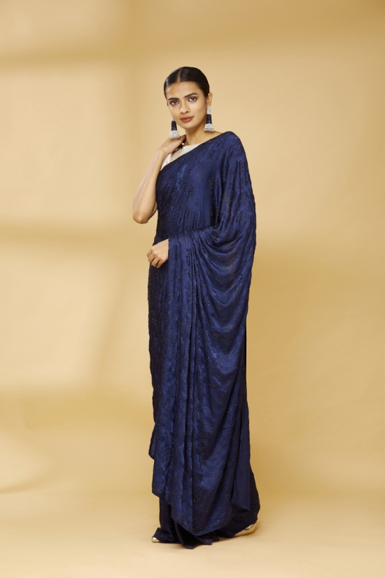 Ink Blue Embroidered Saree