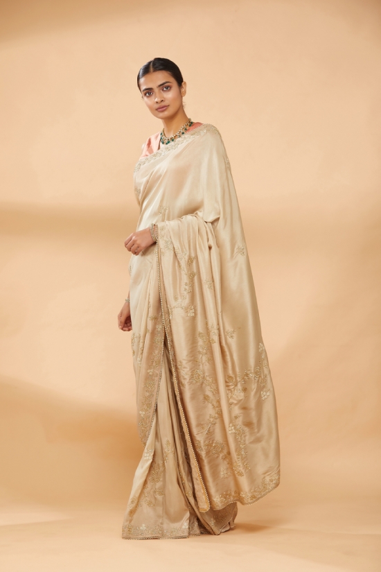 Champagne Gold Embroidered Saree