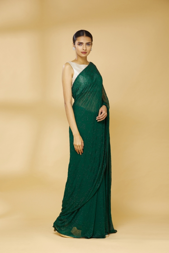 Forest Green Embroidered Saree