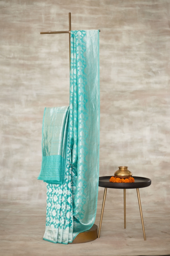 Turquoise Banarasi Zari Silk Saree