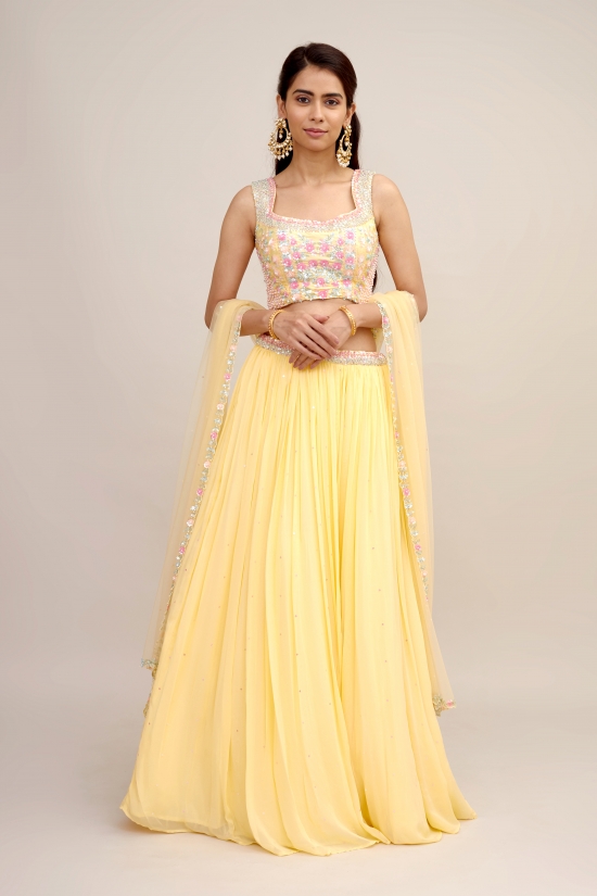 Yellow Rose Raw Silk Lehenga