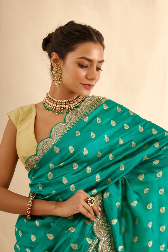 Embellished Teal Banarasi Silk Saree