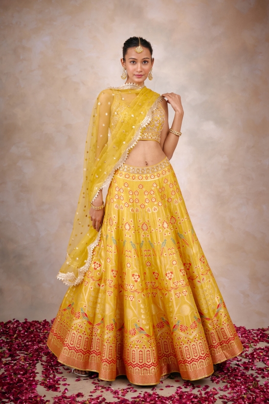 Summer Yellow Banarasi Silk Lehenga