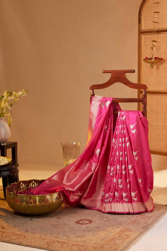 Rani Pink Banarasi Kattan Silk Saree